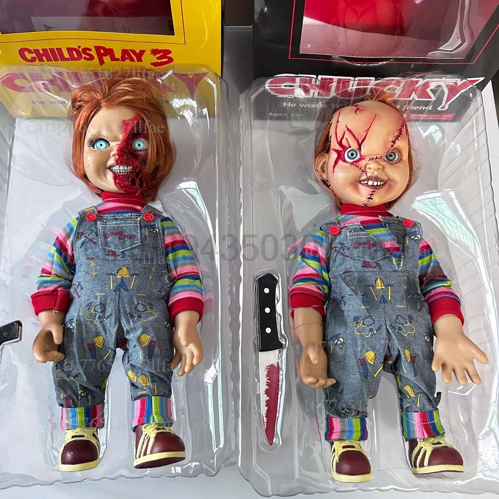 Original NECA Mezco Chucky Child's Play 3 Chucky Ghost Voice Can Talk Doll 38CM Real Hair Clothes Action Figure Horror Toy Model