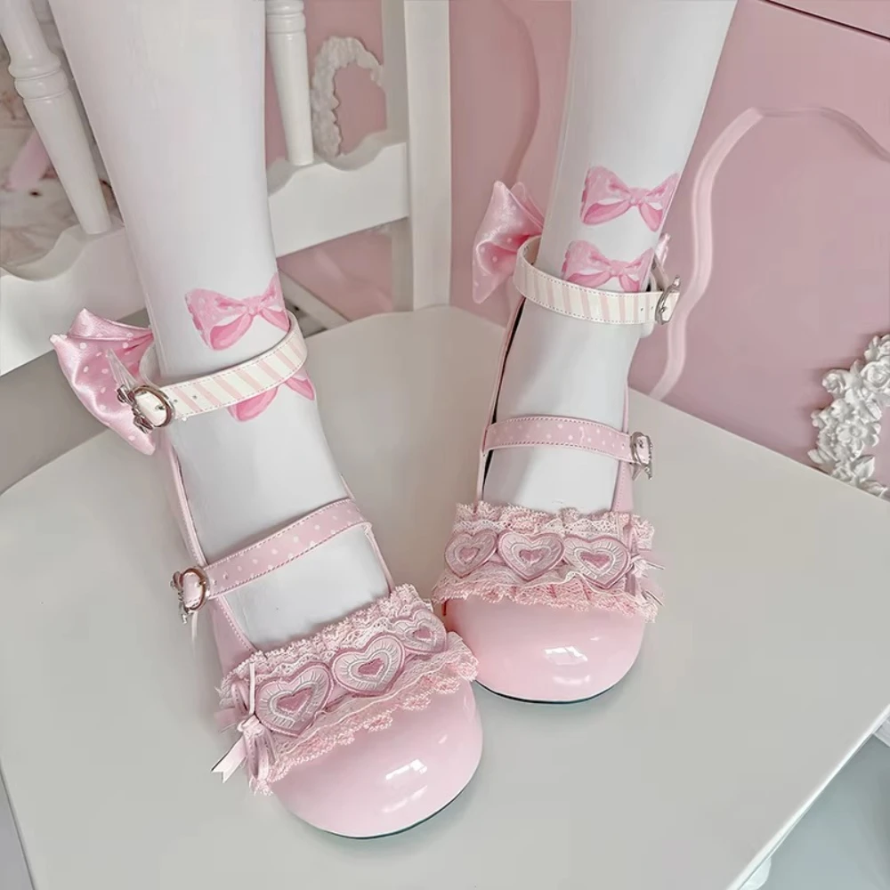 

original Kawaii Lolita Platform Women's Shoes Flat Cat Mary Jane Round Head Shoes for Women Casual Sweet High Heels Pumps