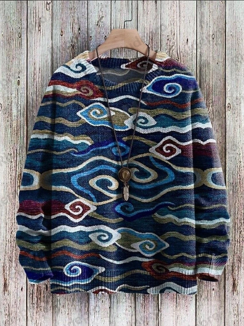 3D Printed Abstract Art Cat Multicolor Cute Cat Pattern Knitted Pullover Sweater Men's Winter Unisex Casual Knitwear