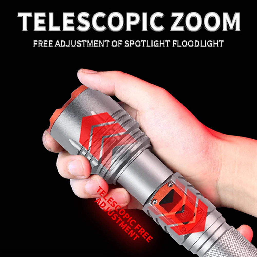 1500 Lumen Super Bright 30W LED Flashlight, Battery Powered, Rechargeable, IPX4 Waterproof, Zoomable, 5 Light Modes Flashlight