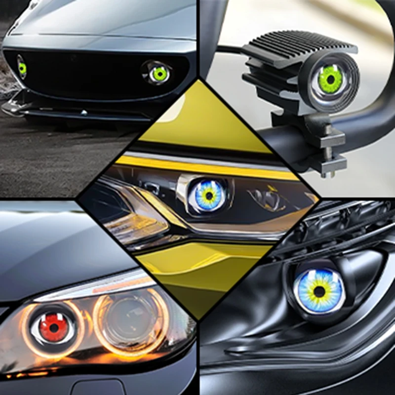 2 In1 Car Dynamic Devil Eye Moto Decorative Headlight Demon Eye Universal Modification Headlights 3D Lens Design Remote Control