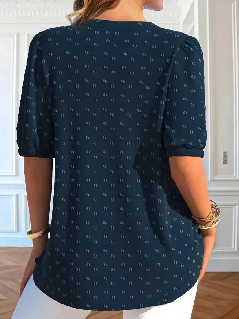 Plus Size 1XL-5XL Solid Color Swiss Polka Dot Hollow Collar Decoration Top Casual Fashion Versatile Shirt Commuting Elegant Top