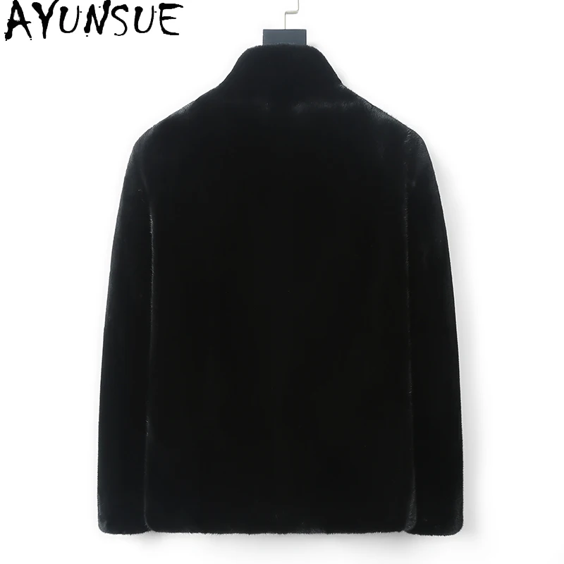 AYUNSUE معطف فرو المنك الطبيعي الكامل رجل الخريف الشتاء الفاخرة 2025 جودة عالية معاطف الفرو الحقيقي فرو المنك سترة البيسبول طوق
