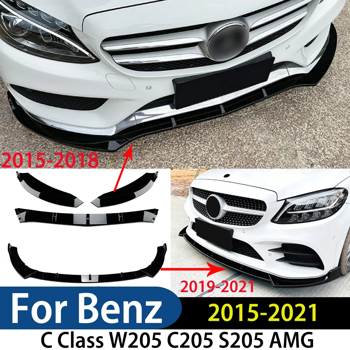 

Для Mercedes-Benz C Class W205 C205 S205 2015-2018 2019-2021 AMG передний бампер, разделитель губ, диффузор, внешний комплект кузова