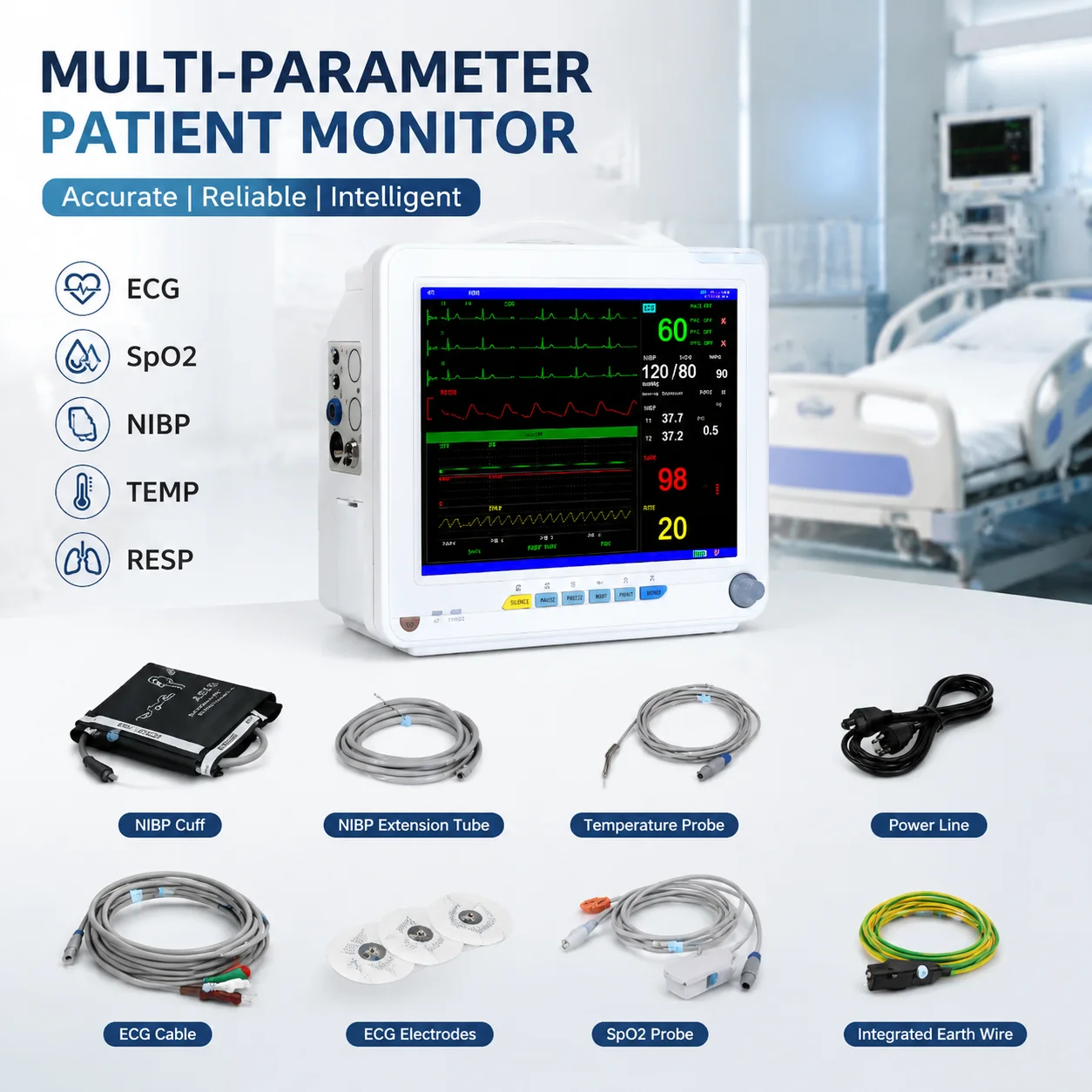 Yuvnice PM12B Electric 12.1 Inch TFT Display Multi-parameter Patient Monitor for Veterinary Use with Picco Module