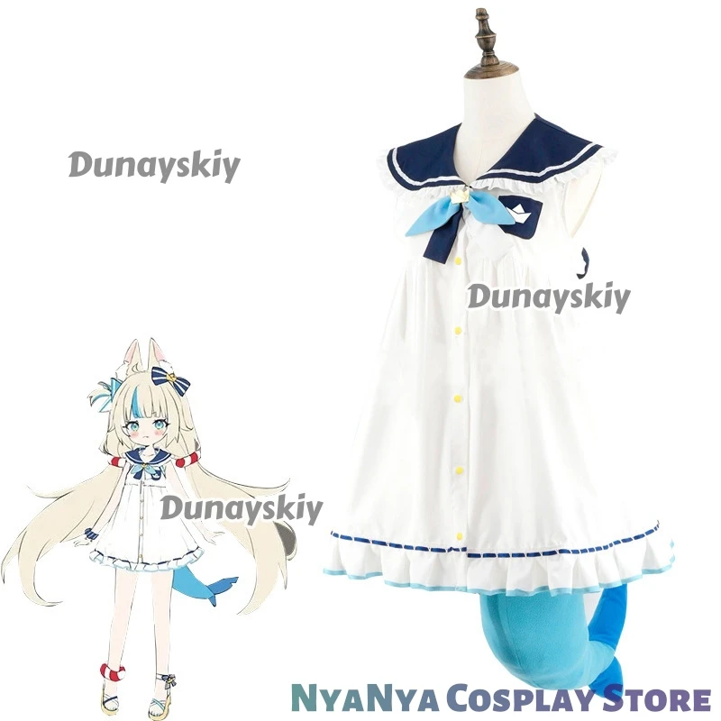 [Dunayskiy] Vtuber Gura Реинкарнация акулы Самеко Саба костюмы для косплея парик пушистый хвост комплекты ушей наряды для вечеринки на Хэллоуин