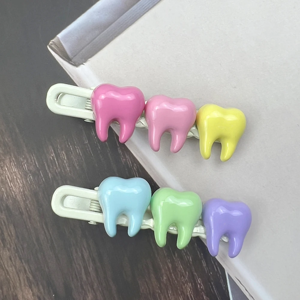 Cute Simple Hair Clip Tooth Shape Girls Ornaments Dental Decorate Tooth Clip Dentistry Gift Accessories No Bend Bangs Clip