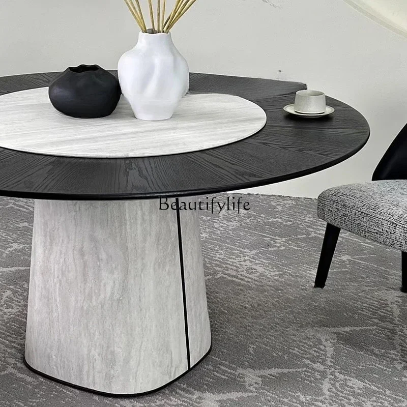 

yj19 Italian Minimalist Natural Luxury Stone Large Round Dining Table and Chairs Modern Simple High-end Customization