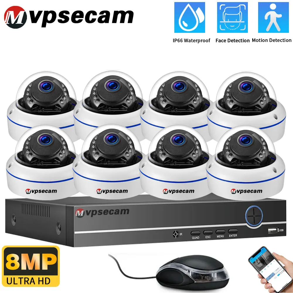 

Xmeye 8CH 4K 8MP POE NVR Комплект безопасности Внутренний/наружный водонепроницаемый купол, аудиозапись P2P 4-канальный комплект видеонаблюдения