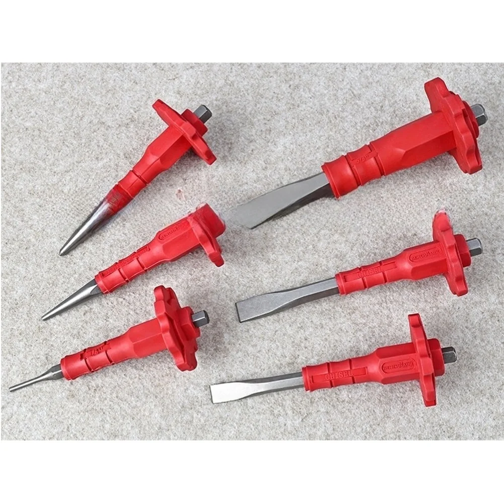 6 Piece FOR For Masonry Tools Alloy Steel Punch Chisel Set 3 Pointed 3 Flat Chisels 3/8 1/2 5/8 Inch Heat Treated