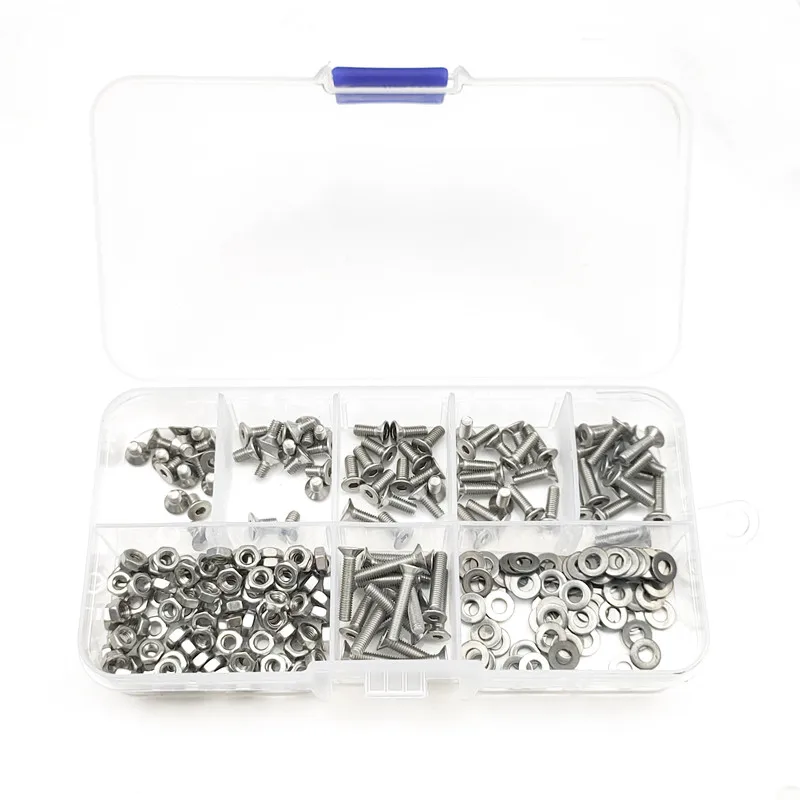 270Pcs Hexagon Hex Socket Machine Screw Set M2 M2.5 M3 304 Stainless Steel Flat Button Cap Head & Nuts & Washer Assortment Kit