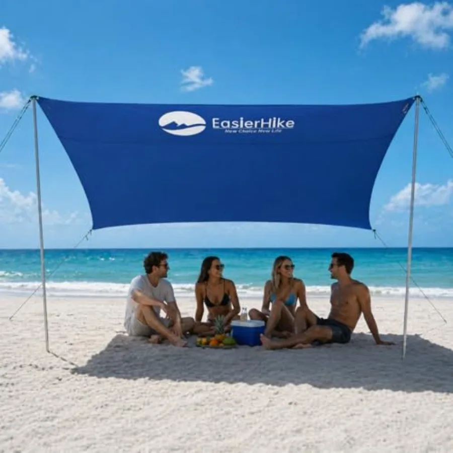 

Beach Shade Tent, 7 × 7.15 Feet Portable Easy Pop Up Beach Canopy, UPF50+ Sun Protection Shelter, Windproof and Water Resistant