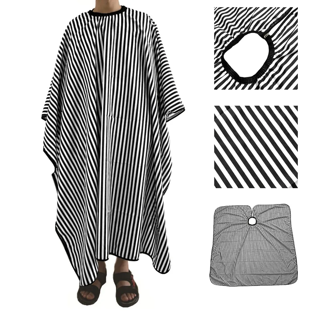 Adjustable Black And White Stripe High Quality Haircut Hairdressing Barber Cloth Waterproof Gown Hair Cutting/barbers Cape