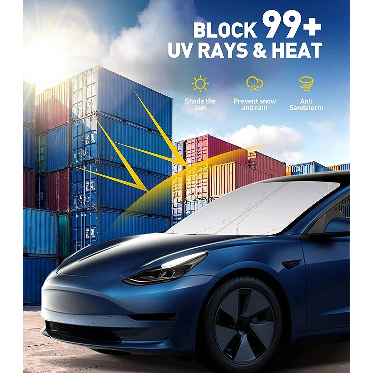 High-Efficiency Folding Windshield Sunshade for Tesla Model Y 3 2017-2025 2026 Heat Block Sun Protection Visor Accessories
