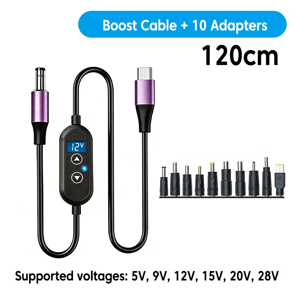 USB-C zu DC Stromverstärker-Kabel 5V/9V/12V/15V/20V/28V Verstärkerkabel Adapter Einstellbare Spannung PD Multifunktionales Schnellladekabel