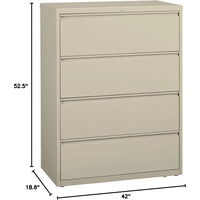 4-Drawer Lateral File, Removable Lock, Dual Locking Bars, Full-width Pull, Ball-bearing Slide Suspension, Reinforced Base