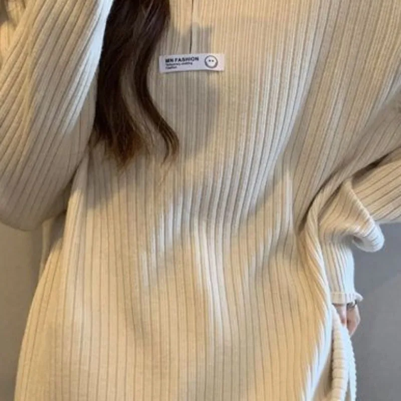 Plus Size Zipper Spring Autumn Pullovers 2024 New Long-sleeved Knit Tops Loose Slim Lazy Wind Sweater Bottoming Shirt Knitwear