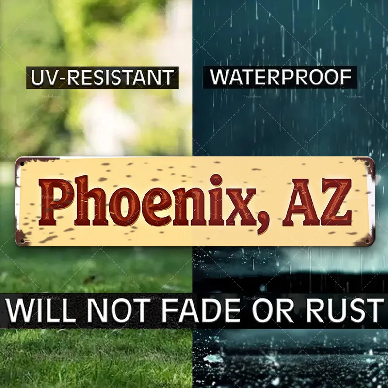 1 قطعة علامة معدنية، 4 × 16 بوصة "ريفي فينيكس، علامة AZ - فن معدني عتيق للديكور المنزلي" #4