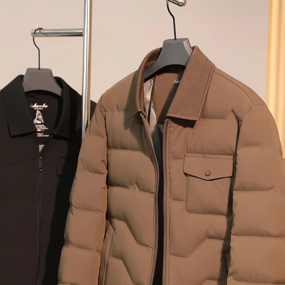 

Men's Outdoor Thiened Warmth down Jaet Luxury Busin Casual Sle Polyester Fiber Long Sve Zipper Closure Coat