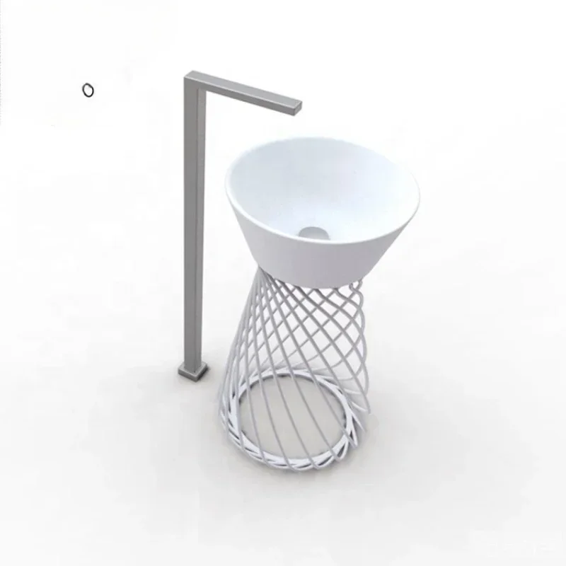 Solid Surface Freestanding Bathroom Sink, Resin Composite Stone Pedestal Hand Washing Basin, Floor Stand Washbasin
