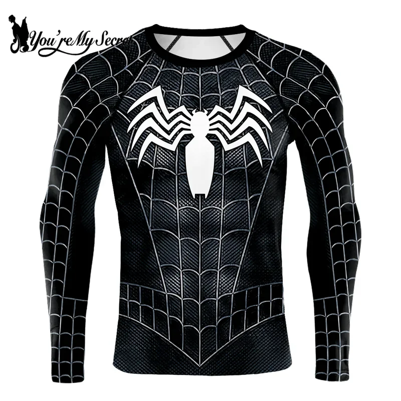 SN60 [You're My Secret] Men's Spider Print Compression Shirt Workout Anime Superhero Long Sleeve Cosplay Costume Fitness Top5&8$