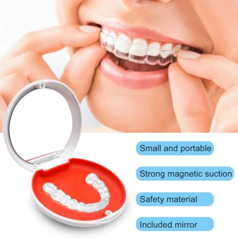Magnetic Switch Lid Lightweight Travel-Friendly Denture Box with Mirror Empty Orthodontic Dental Retainer Box with Removal Tool