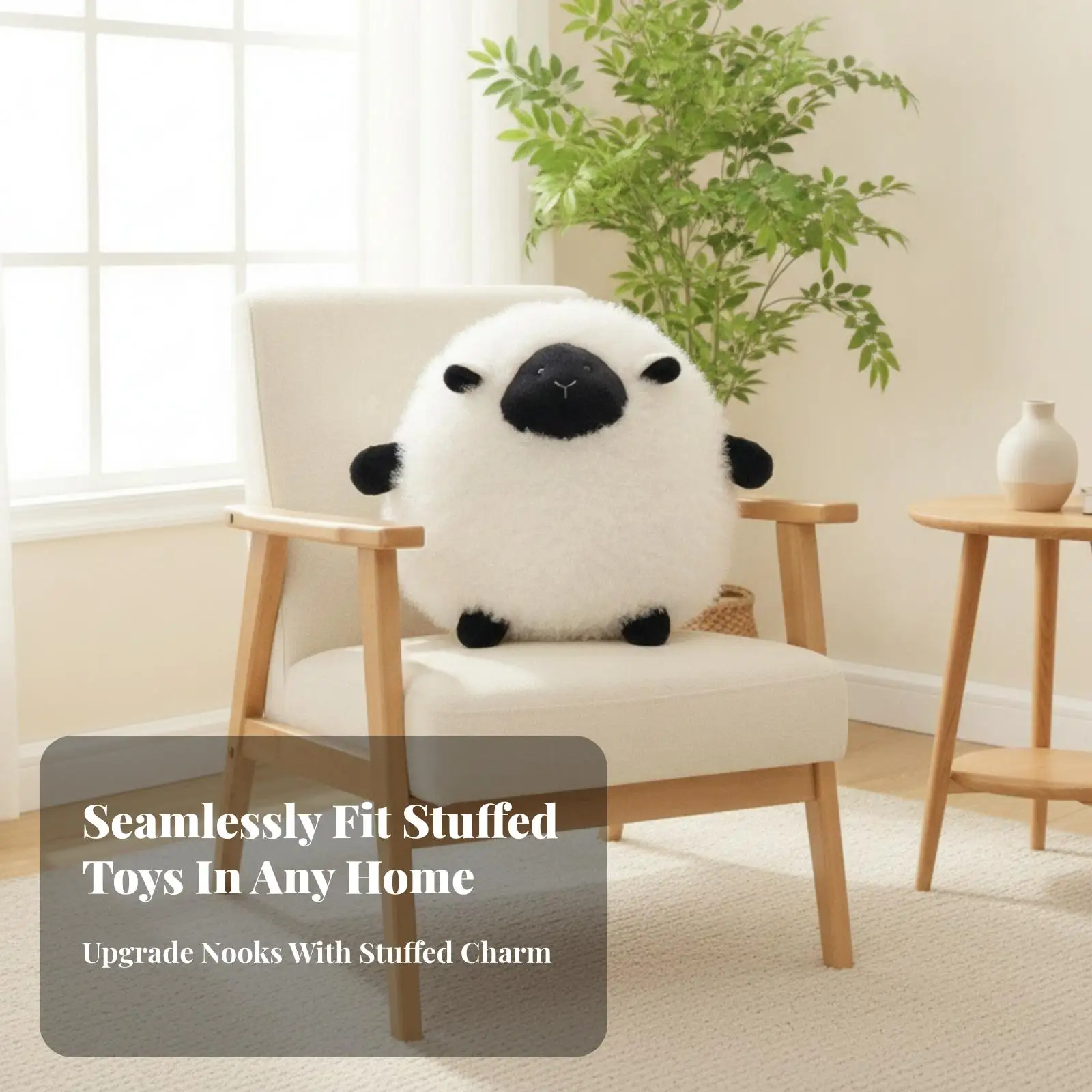 Round Sheep Soft Pillow Black-and-White Sheep Soft Fuzzy Lamb Stuffed Animal view 5