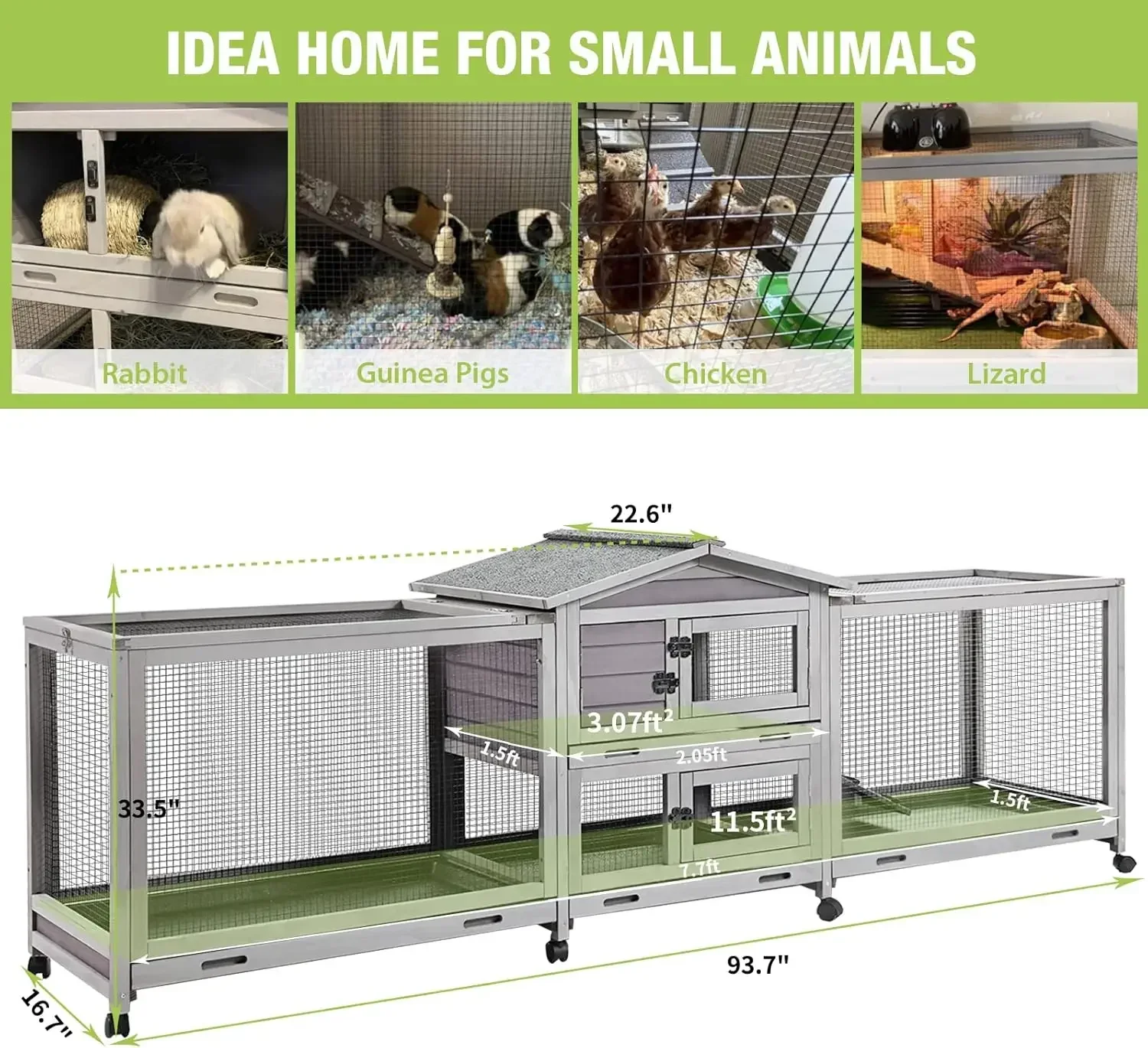 Chicken Coop Outdoor Rabbit Hutch with Run for Rabbits