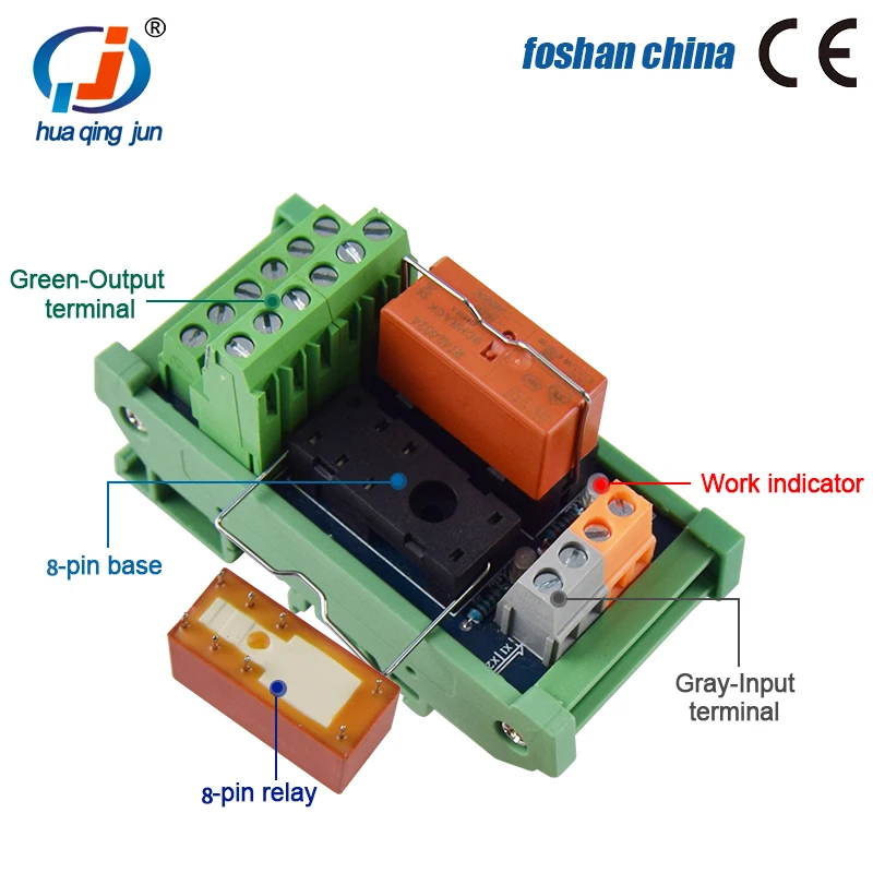 Huaqingjun 2-Channel Taike Relay Module DPDT 24VDC Electromagnetic Relays for Packaging Machine