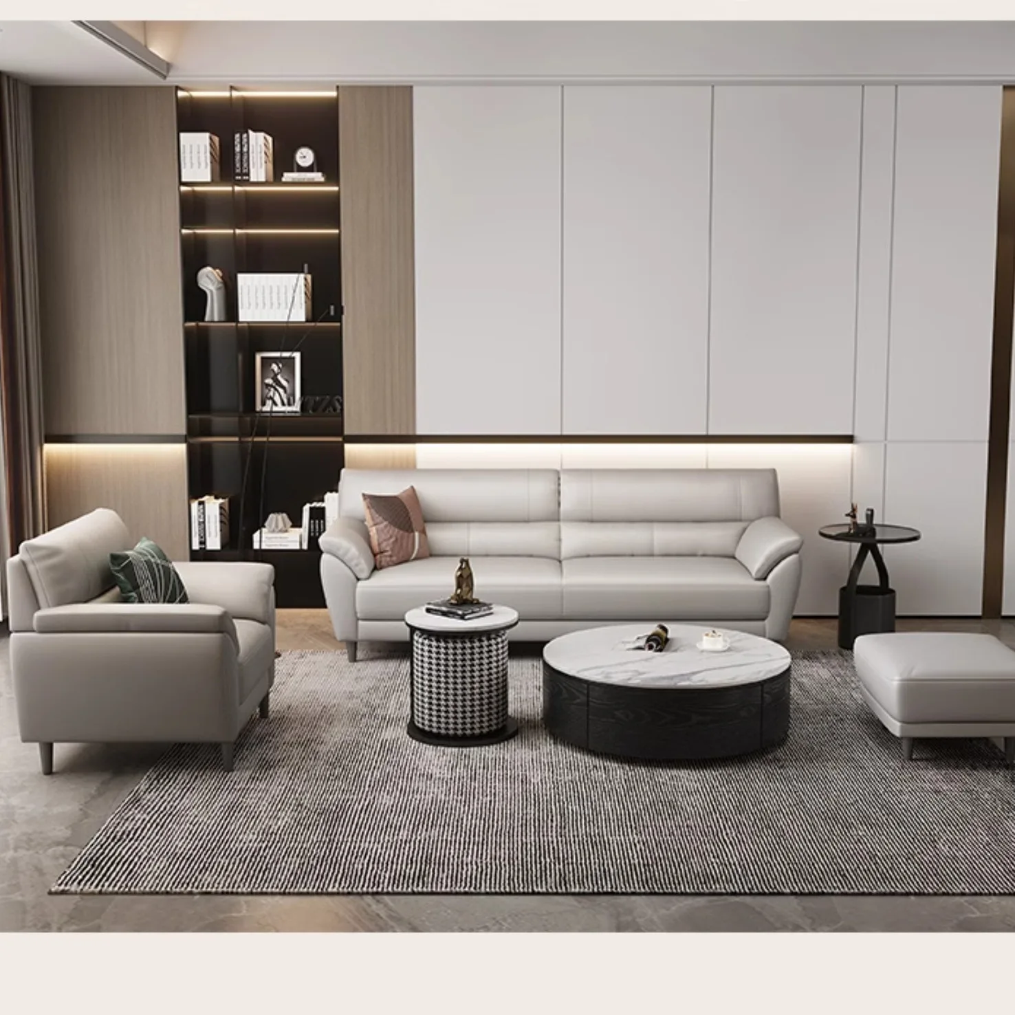 Leather sofa first layer cowhide, small apartment double leather three-person sofa