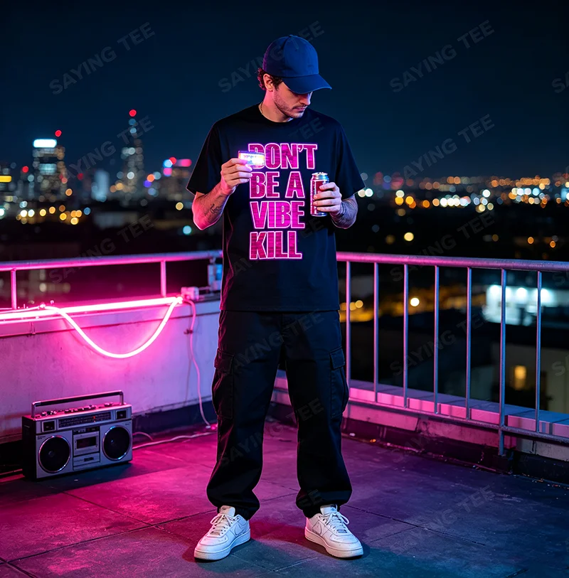 Don't Be A Vibe Kill Inappropriate Lustiges Retro-Zitat-T-Shirt Y2k Personalisiertes Sarkastisches Spruch-T-Shirt Kunstwerk Ästhetische Kleidung Top – Detail 4
