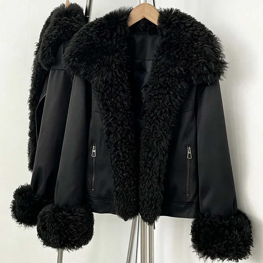 OFTBUY Damen Neue Winter-Daunenjacke mit Echtem Lammfellkragen, Natürlicher Pelz, Warme Steppjacke, Modischer Freizeitmantel, Oberbekleidung – Detail 5