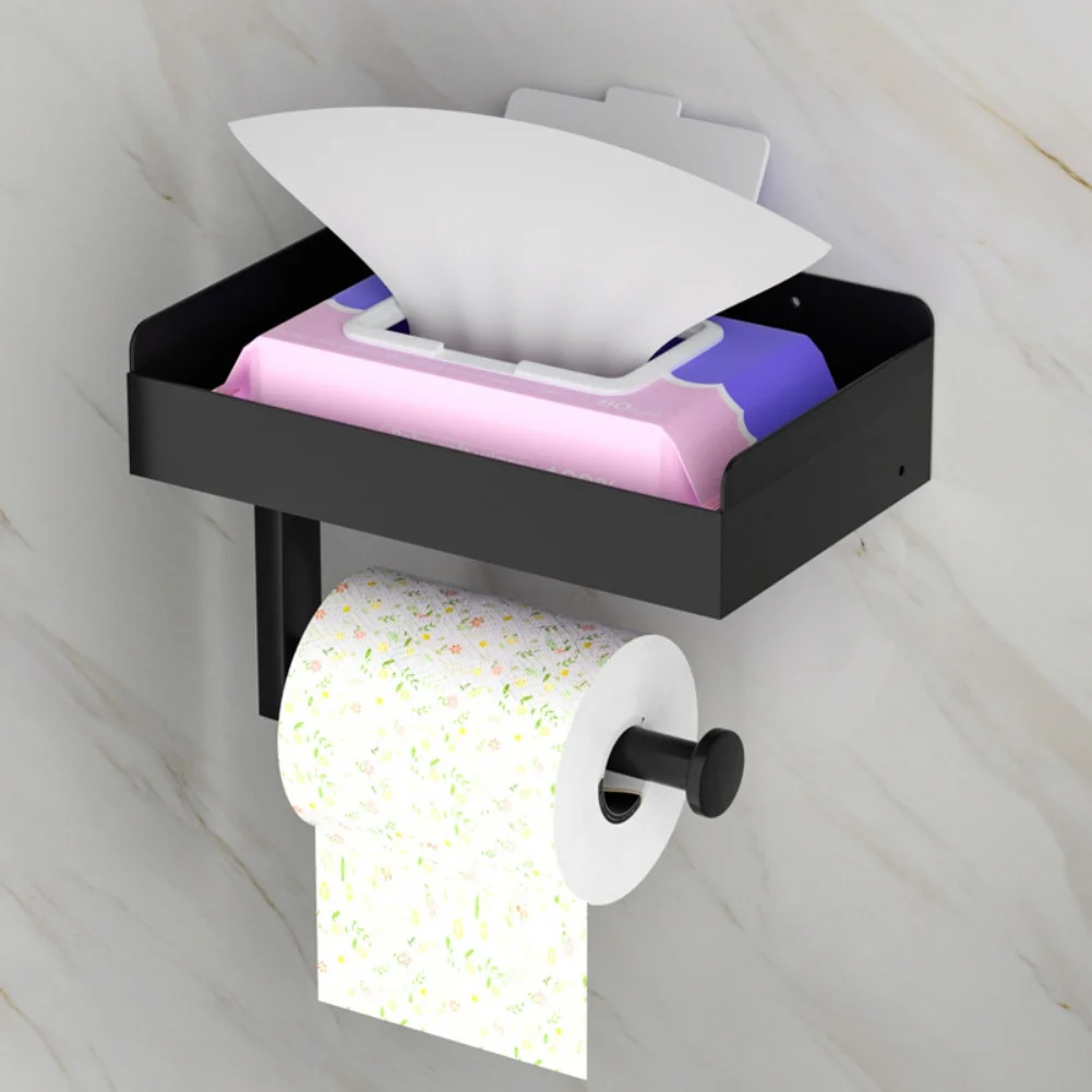 1pc Bathroom Roll Paper Holder Non Perforated  Holder Toiletries Storage Rack Toilet Paper Holder Bathroom Storage Supply