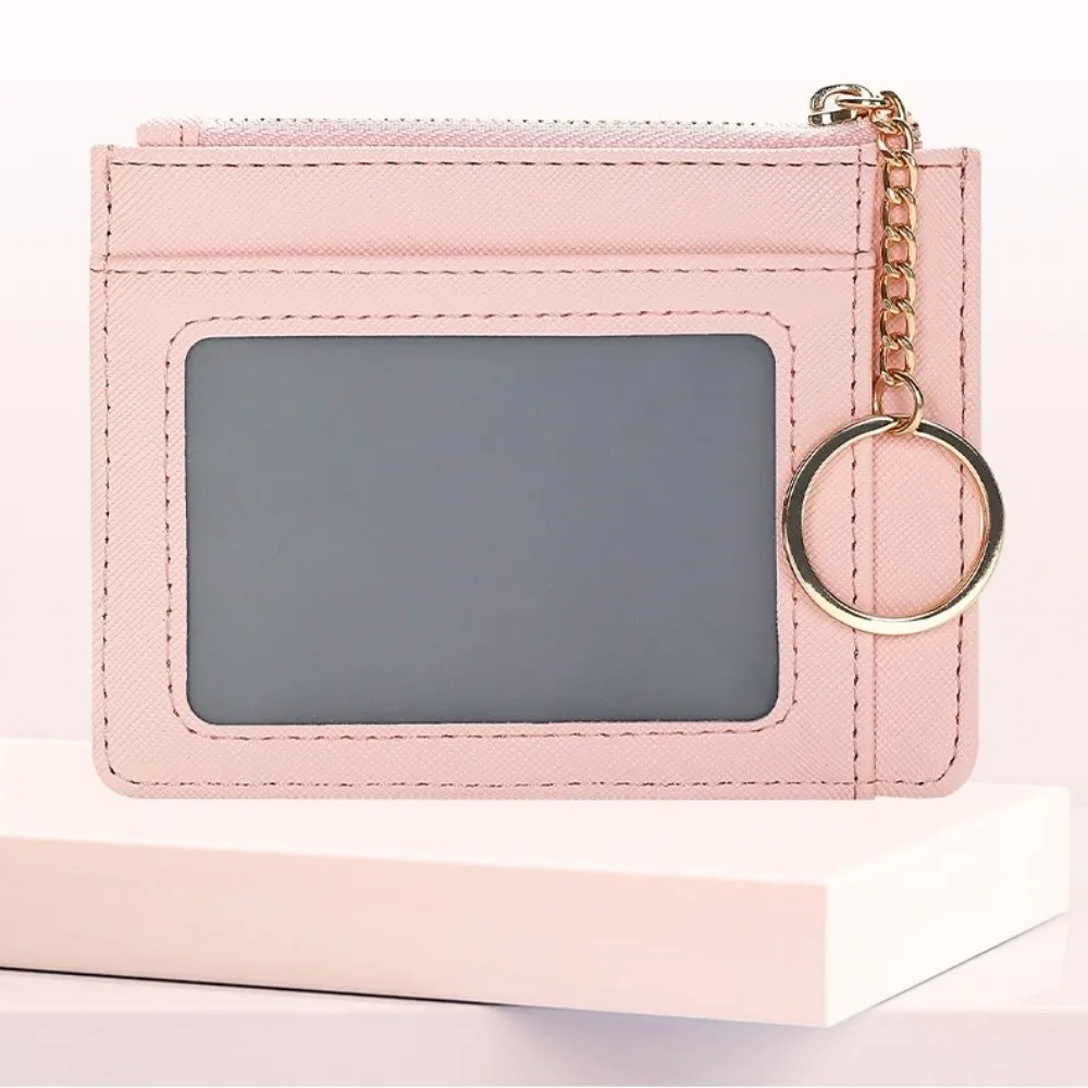 Eenvoudige korte hangende kaarttas, multifunctionele PU-leer, portemonnee met meerdere kaarten, ritssluiting met sleutelhanger, zaktas, unisex
