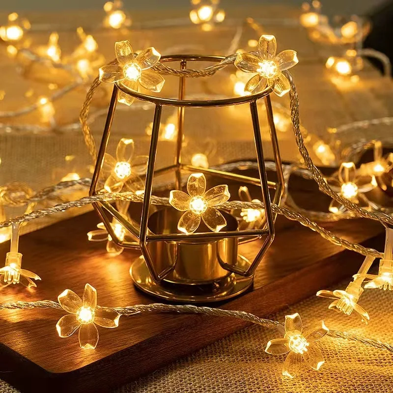 2m/3m Cherry Blossoms String Lights Pink Sakura Flower LED Fairy Lights Garland For Holiday Christmas Wedding Party Decorations