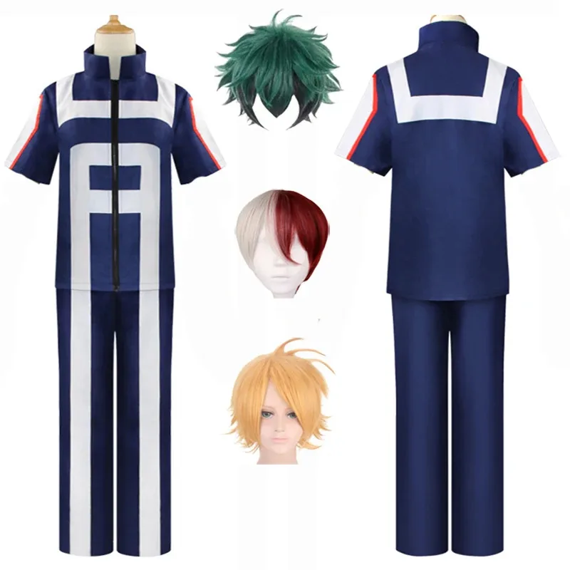 My Boku no Hero Anime Midoriya Izuku Cosplay Costume Todoroki Shoto School Uniform Gym Sport Suit Tshirt Pants Wig Halloween