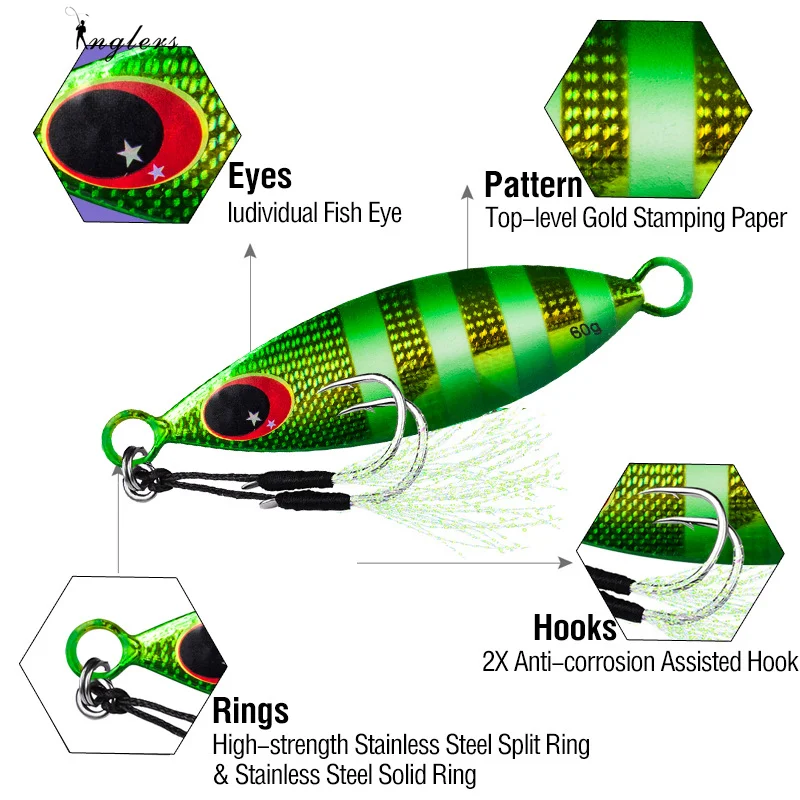 Metal Slow Jig Lure Hard Artificial Bionics Bait  30g 40g 60g Jigging Lure Tuna Bass Jig Sea Boat Sinking Lures