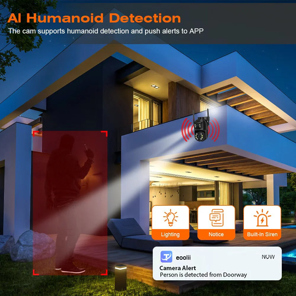 TAITAS 8MP 4K PTZ Wifi Camera with Dual Lens Dual Screens AI Human Detection Wireless Outdoor CCTV Security IP Camera