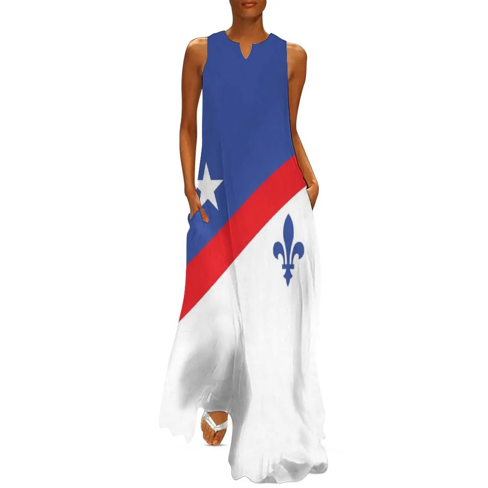 Franco-American Flag or French-American Flag USA francophones Fren in United States Nouvelle-France Flag Red wh Long Dress