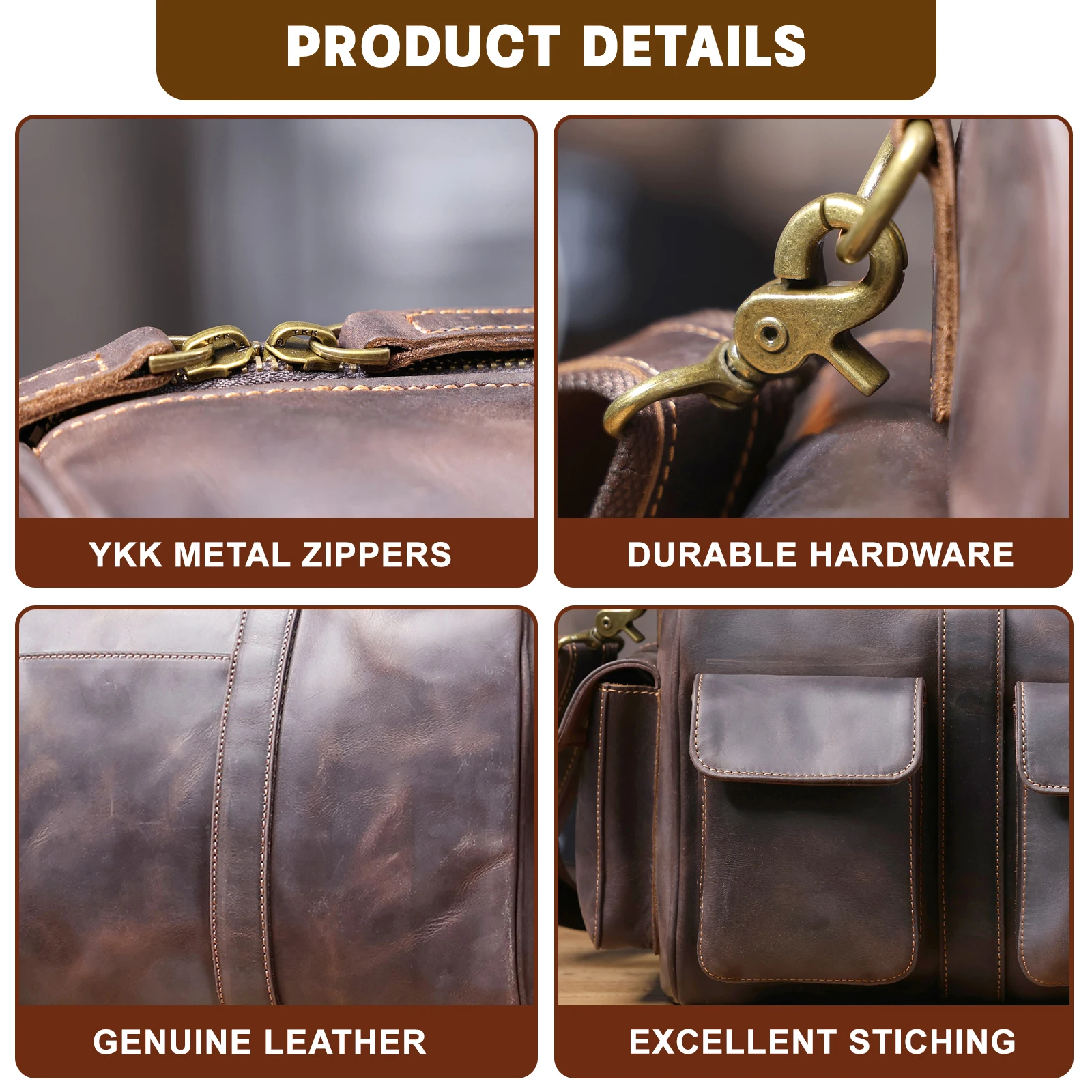 S.WORKER Große Kapazität Echtleder Vintage Rindsleder Reisetasche Weekender Herren Reisetasche Sporttasche Retro-Stil – Detail 17