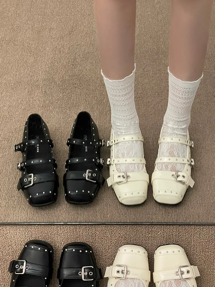 Retro Fashion Versatile Square Head Flat Bottom Mary Jane Shoes Soft Bottom Sweet Cool Spring Skirt Matching Flats