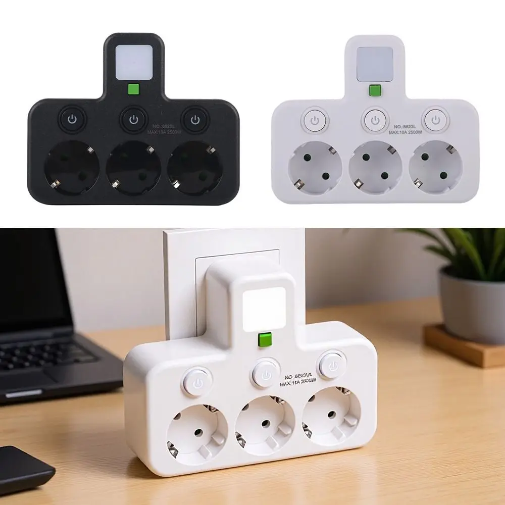 

Wall Mounted EU Plug Outlet Independent Switch with Night Light Switch Wall Power Multi-Outlet Adapter Household Application