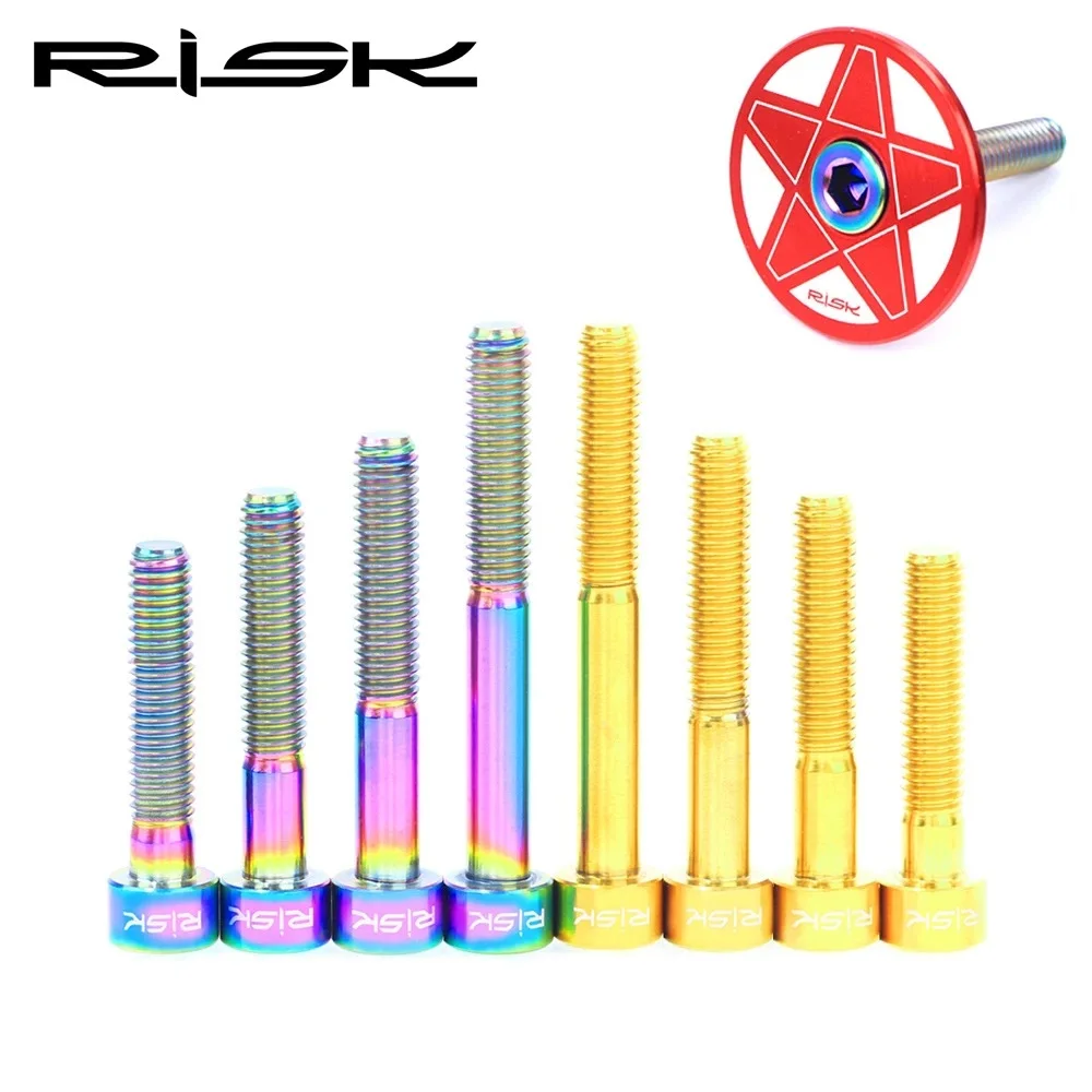 M6 *30/35/40/50mmTitanium alloy Bolts  MTB Road Bike Taper Head Screw Bicycle Headset Cap Fixing Bolts Rainbow Gold