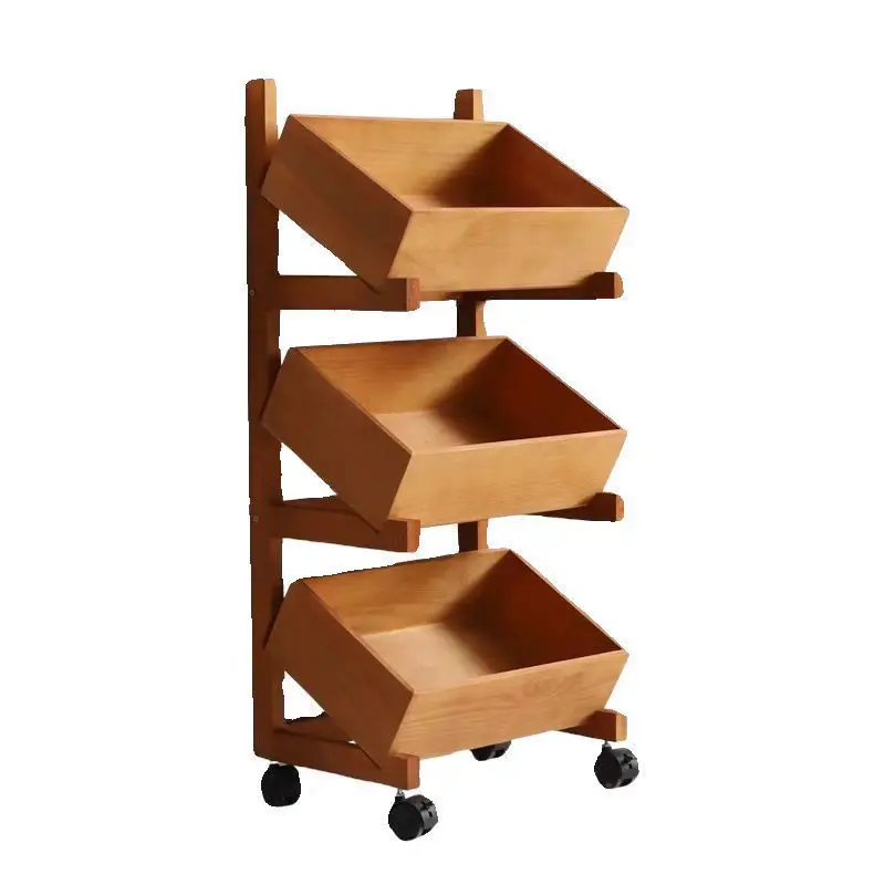 Solid Wood  Fruit And Vegetable Storage Rack Movable Kitchen Stands  Living Room Multi-layer Bookshelf