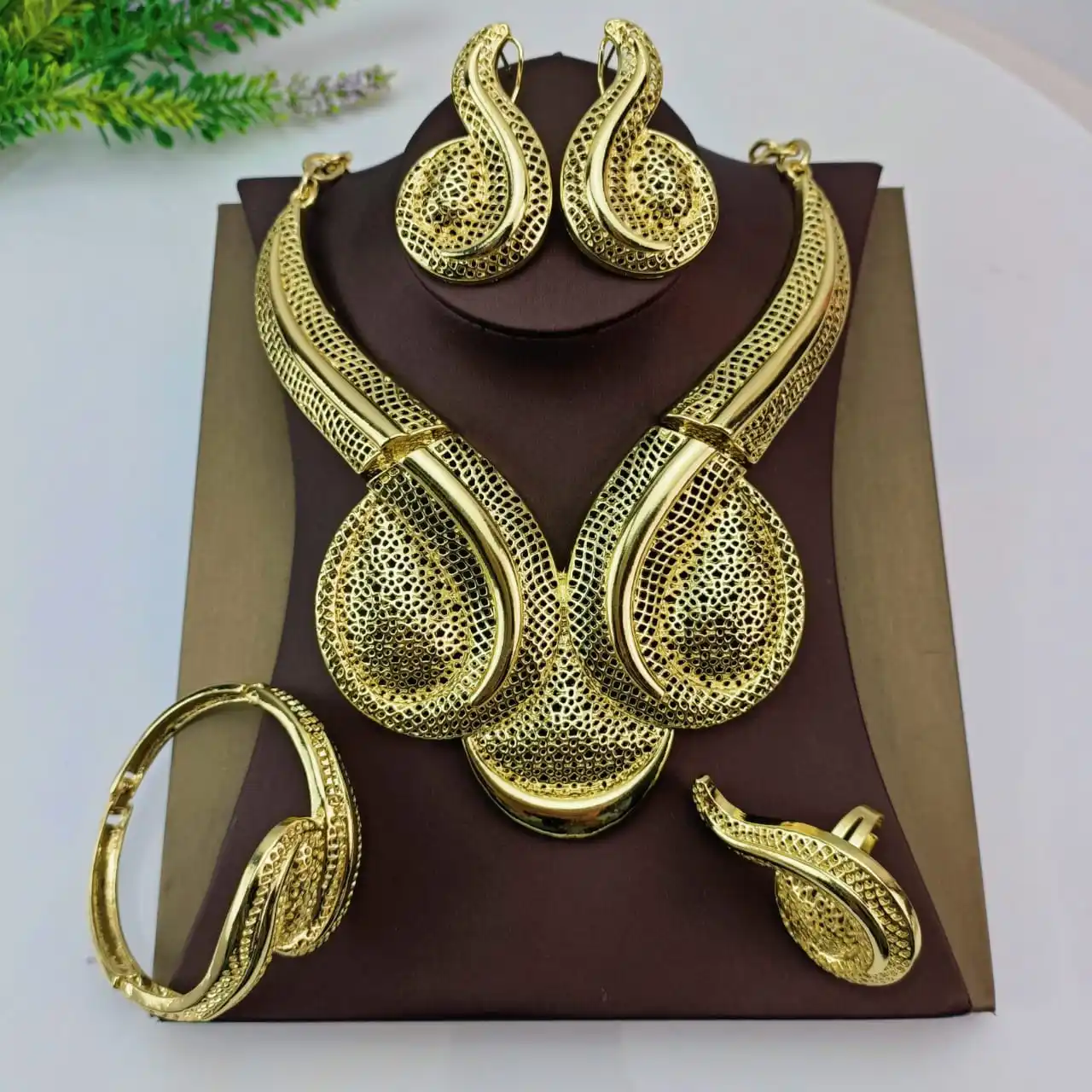 EMMA Newest Luxury Brazillian Gold Plated Jewelry Set African Ladies Exquisite Necklace Earrings Ring Bracelet Gift