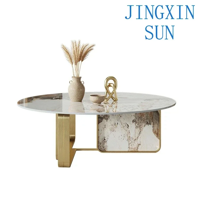Customized Light Luxury Modern Round Edge Table Combination Designer Recommended Pandora Rock Plate Minimalist Living Room