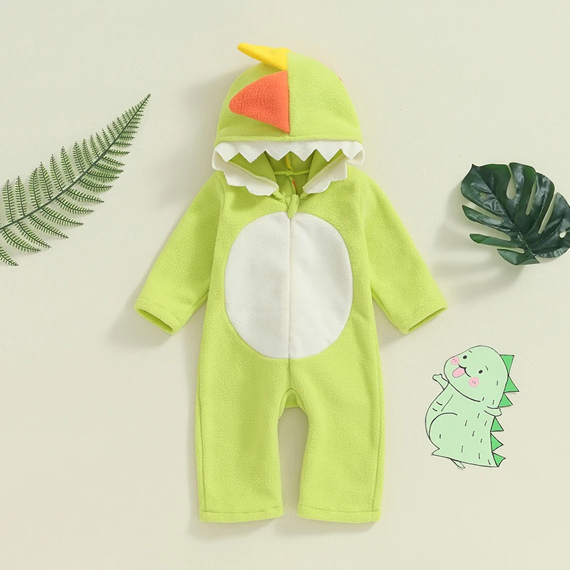 Lovely Infant Baby Kids Cartoon Dinosaur Hooded Romper Jumpsuit Layette Sets Halloween Cosplay Costume Clothes