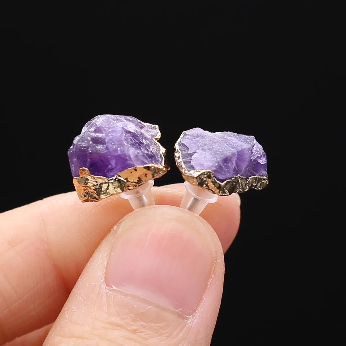 

New Fashion Natural Stone Reiki Healing Crystal Earrings for Women Gold Color Amethyst Jewelry Gift for Girlfriend Wife