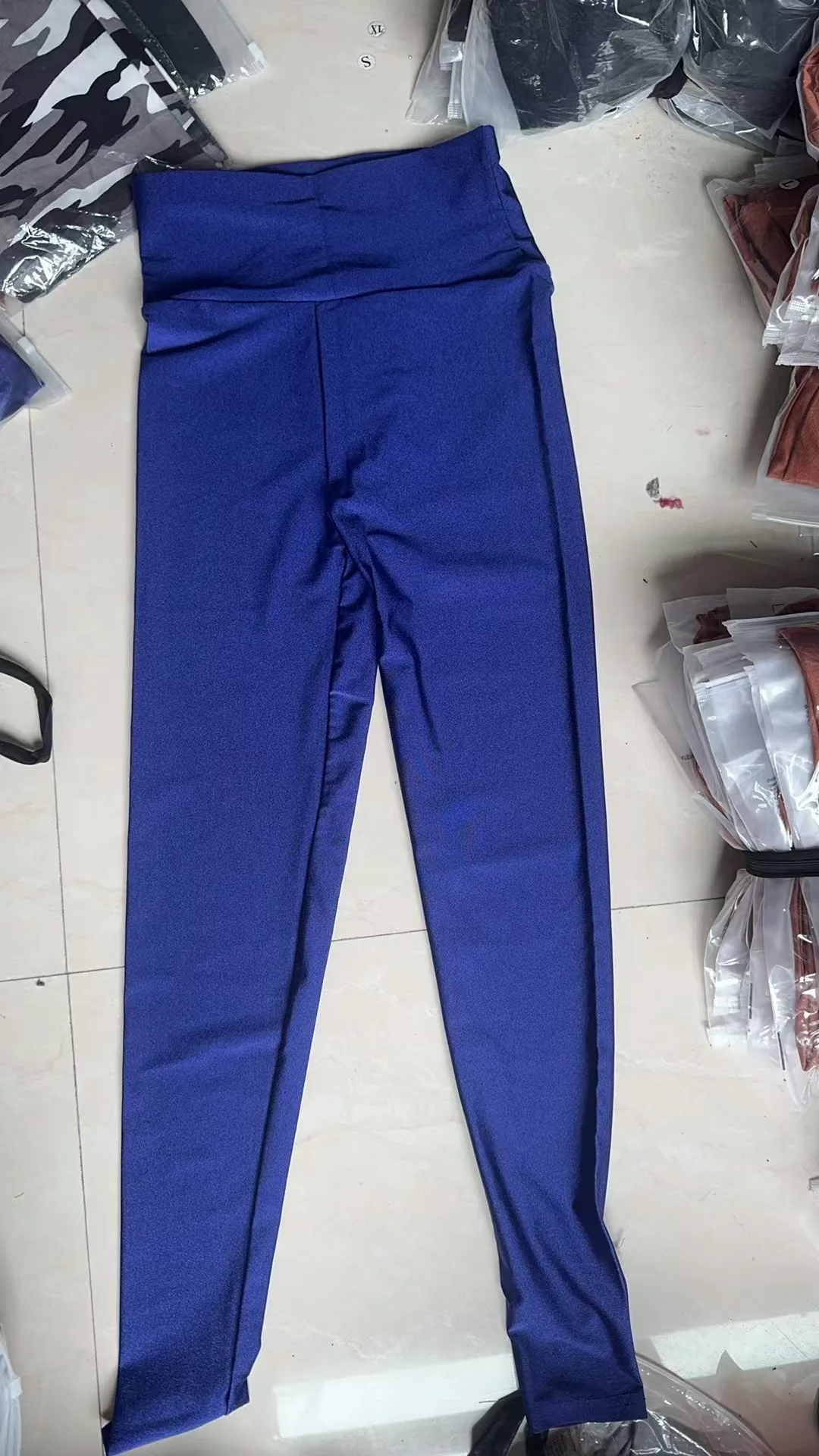 Euro-american Style Navy Blue Glossy Leggings High-waisted Solid Color Leggings High-stretch Slim-fit Nine-point Pants Woman