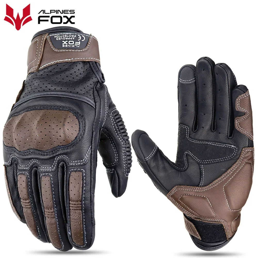 

Brown Vintage Leather Motorcycle Gloves Men CE Certification Motorbike Riding Touch Screen Motocross Moto Racing Biker Glove XXL